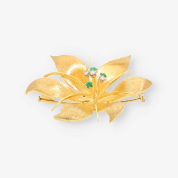 Broche flor oro, esmeralda y bri 2